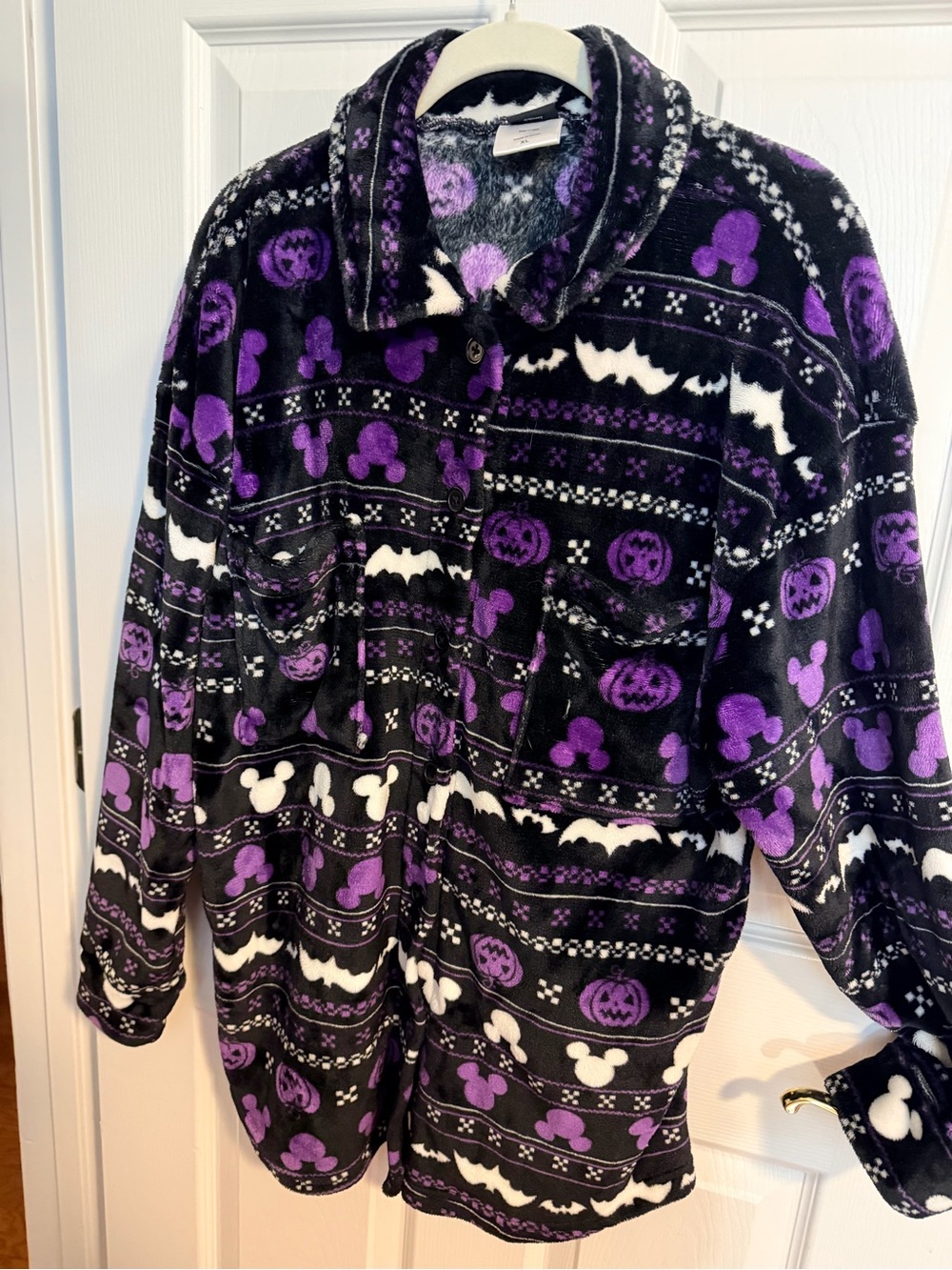 Disney Plush Black and Purple Halloween Pajama Top with White Accents